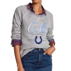 NEW Tommy Bahama NFL Indianapolis Colts Graphic Crewneck Sweater Gray Womens XL
